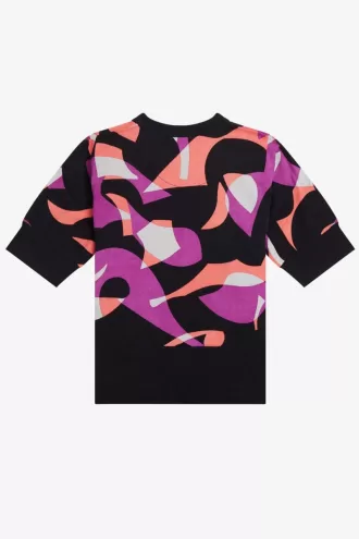 Abstract Kurzarm-Damenpullover Schwarz
