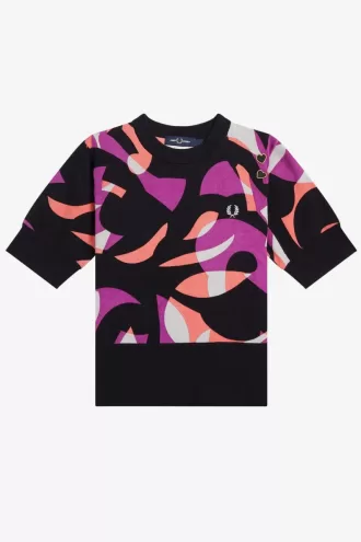 Abstract Kurzarm-Damenpullover Schwarz