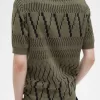 Argyle Panel Gestricktes Herren-T-Shirt in Uniformgrün
