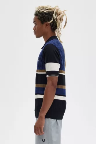 Argyle Panel Gestricktes Herrenhemd Französische Marine