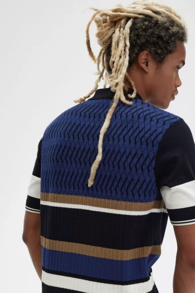 Argyle Panel Gestricktes Herrenhemd Französische Marine