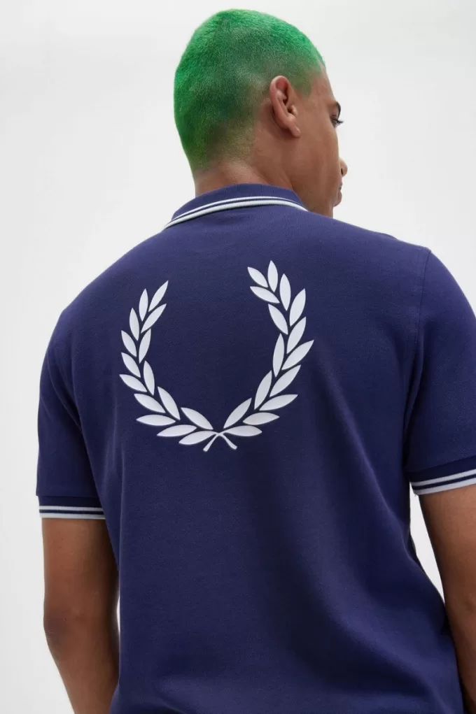 Back Graphic Herren-Poloshirt, französische Marine