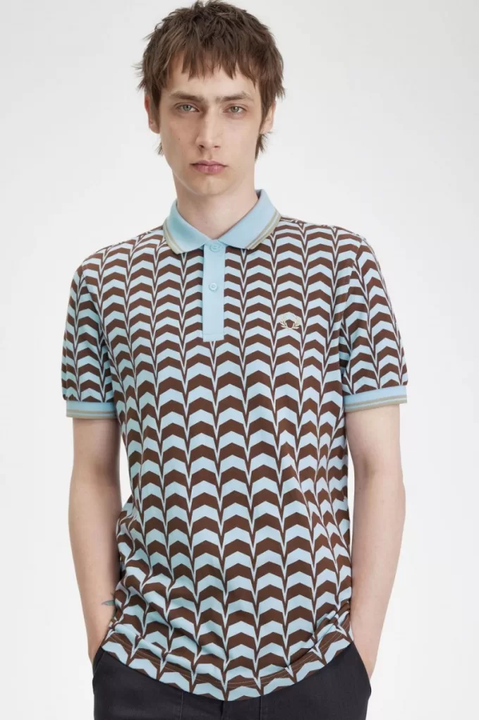 Bold Print Herren-Poloshirt Türkis