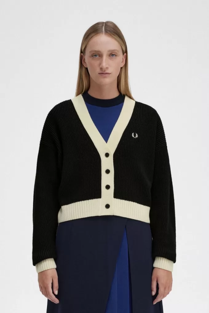 Button-Through Damen-Cardigan Schwarz