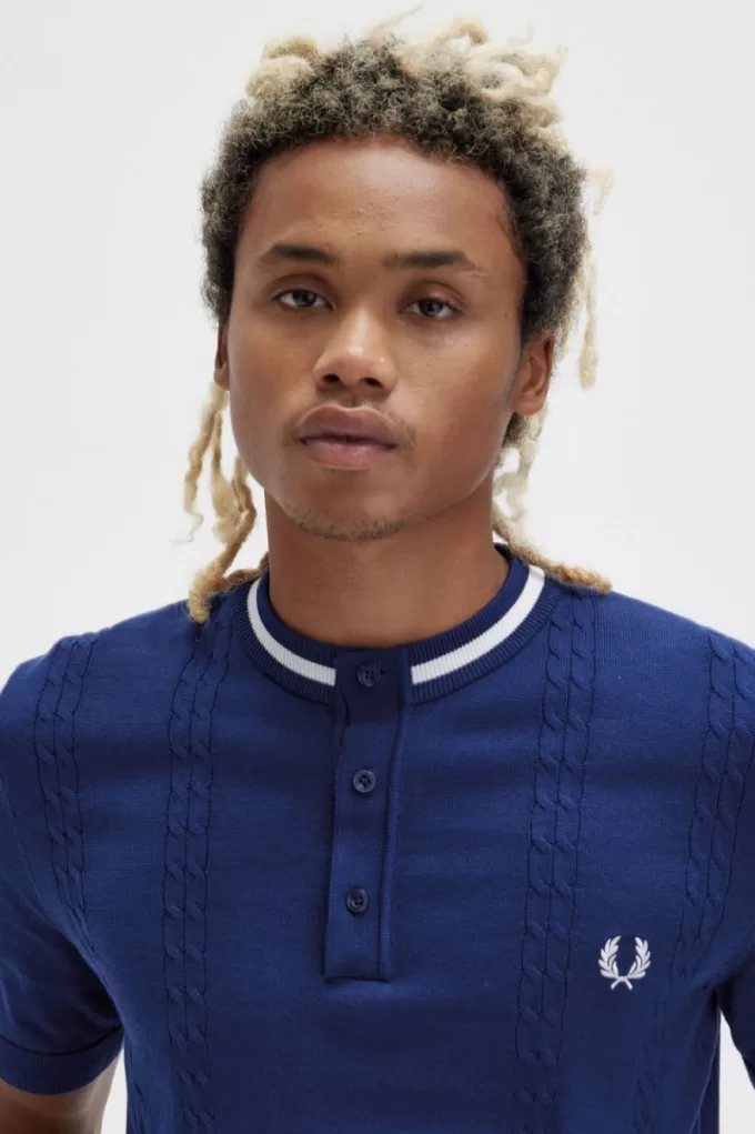 Cable Knit Henley Herrenhemd Französisch Navy