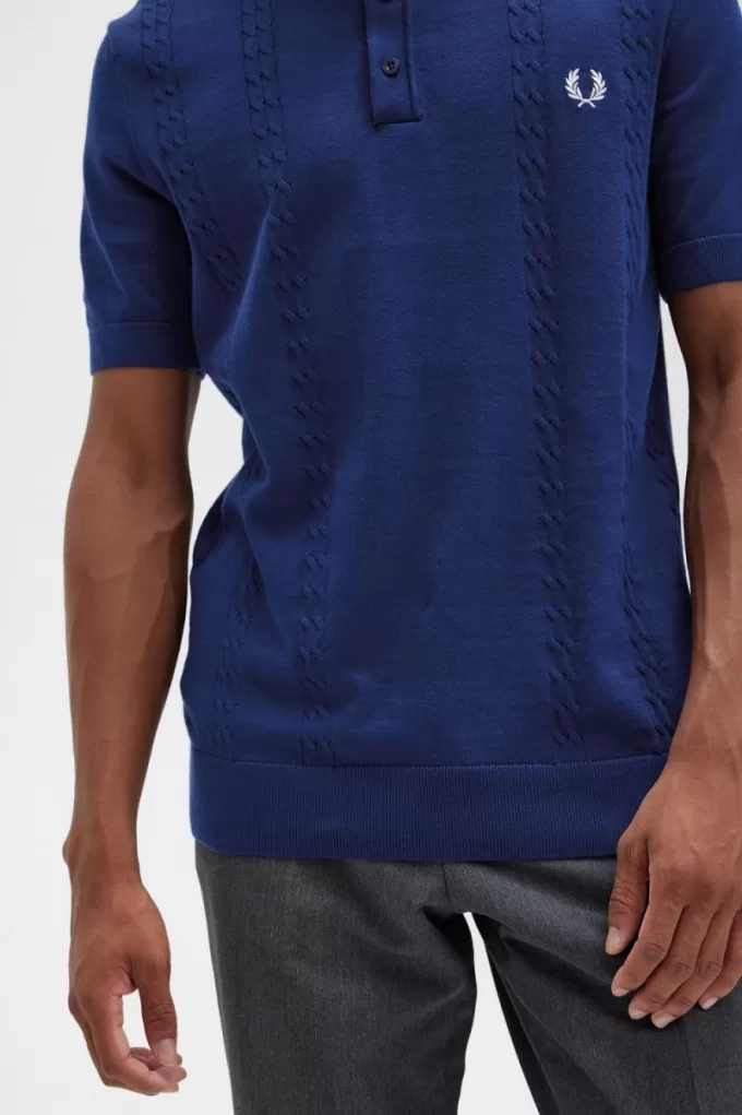 Cable Knit Henley Herrenhemd Französisch Navy