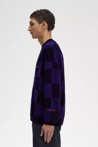 Checkerboard Herren-Cardigan, Marineblau