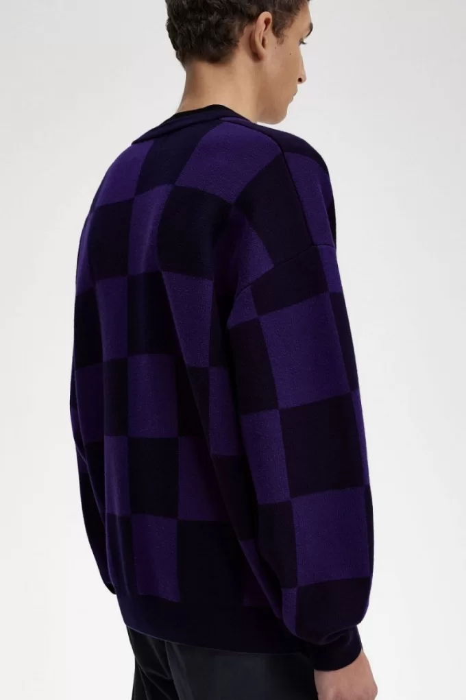 Checkerboard Herren-Cardigan, Marineblau