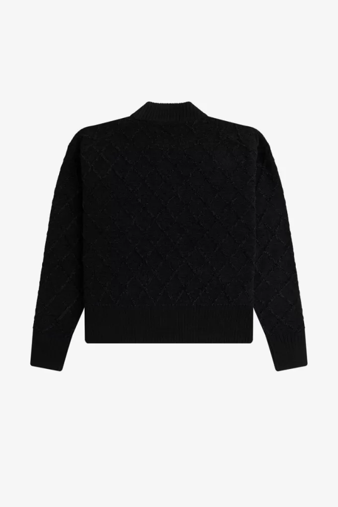 Chenille Grid Damenpullover Schwarz