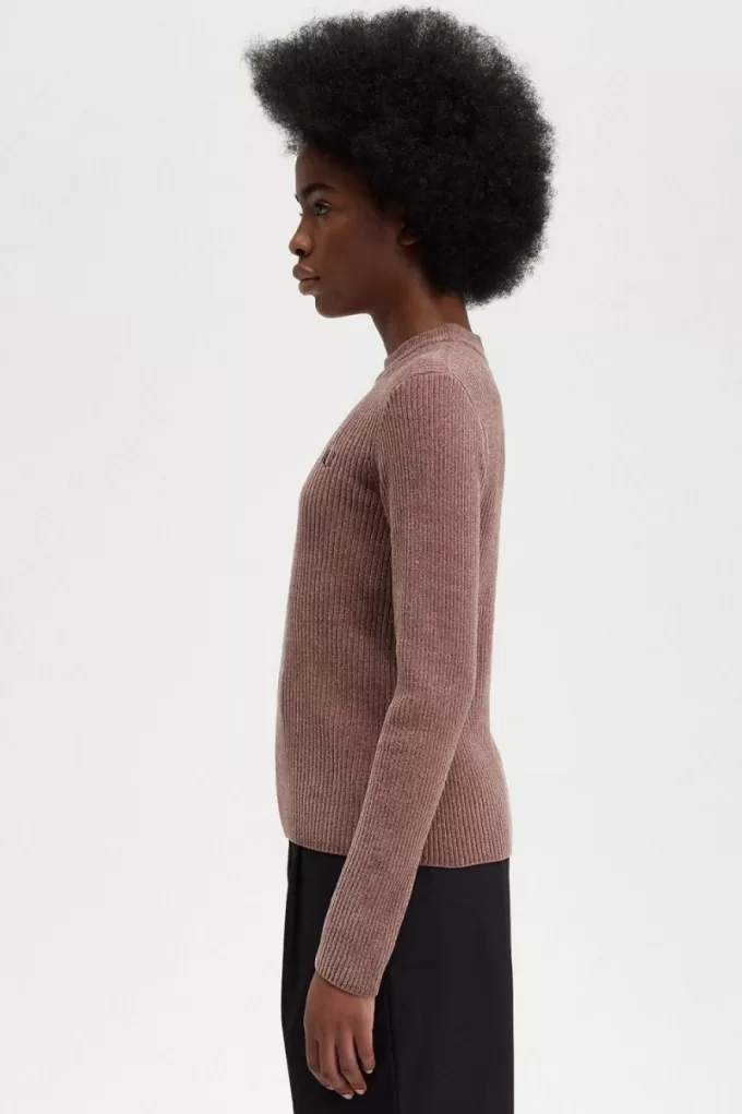 Chenille Rib Damenpullover Dunkelrosa