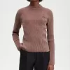 Chenille Rib Damenpullover Dunkelrosa