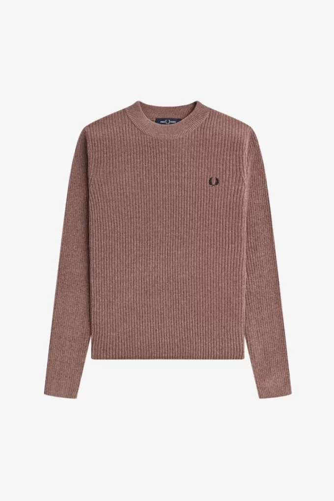 Chenille Rib Damenpullover Dunkelrosa