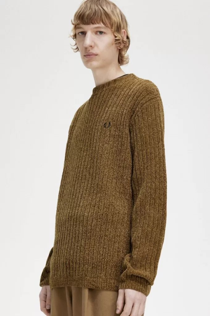 Chenille Rib Herrenpullover Braun