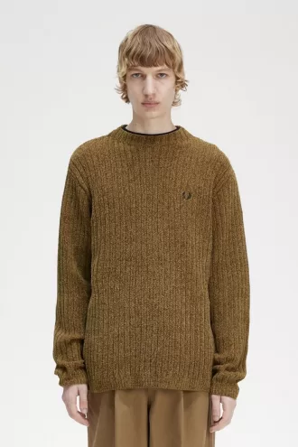 Chenille Rib Herrenpullover Braun