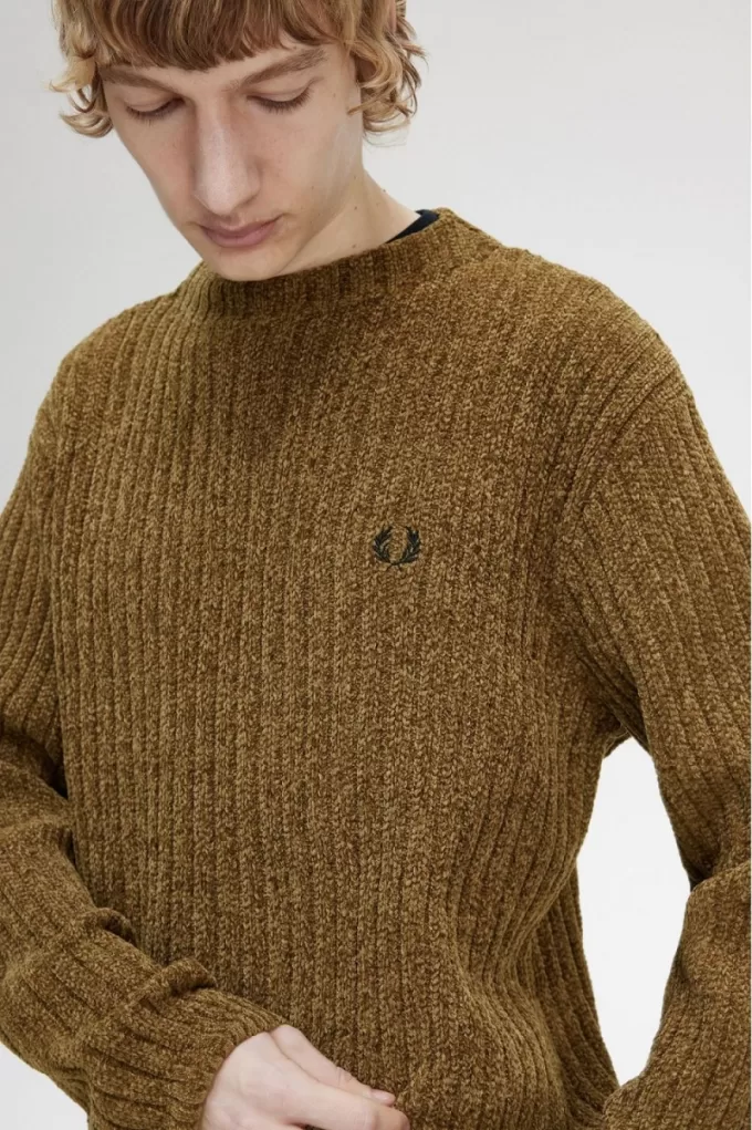 Chenille Rib Herrenpullover Braun