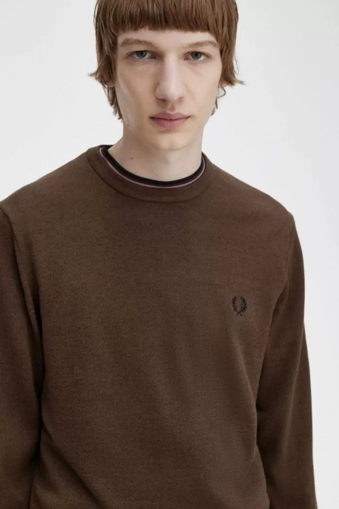 Classic Crew Neck Herrenpullover Burnt Tobacco