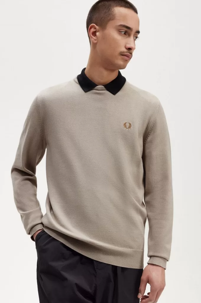 Classic Crew Neck Herrenpullover Dark Oatmeal