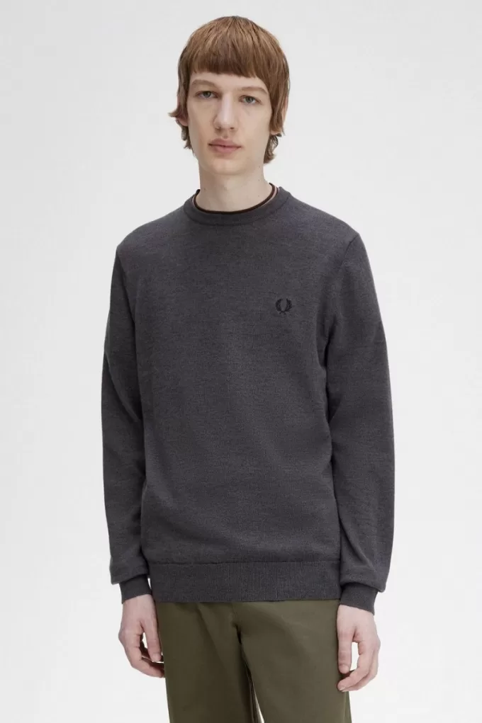 Classic Crew Neck Herrenpullover Dunkelgrau meliert