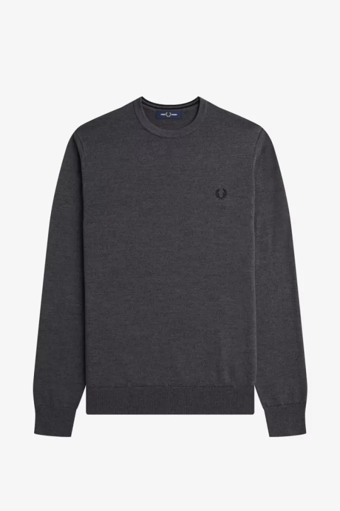 Classic Crew Neck Herrenpullover Dunkelgrau meliert