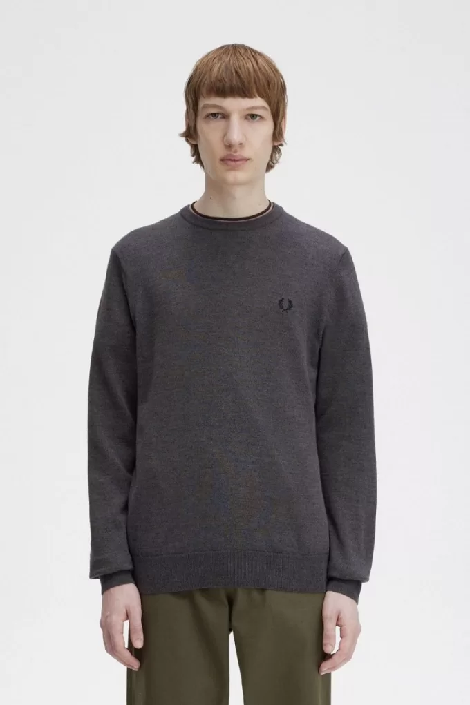Classic Crew Neck Herrenpullover Dunkelgrau meliert