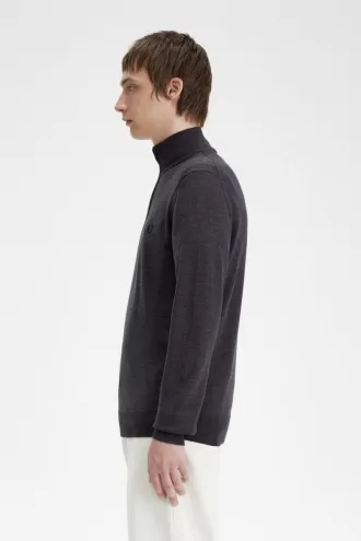 Classic Half Zip Herrenpullover Dunkelgrau meliert