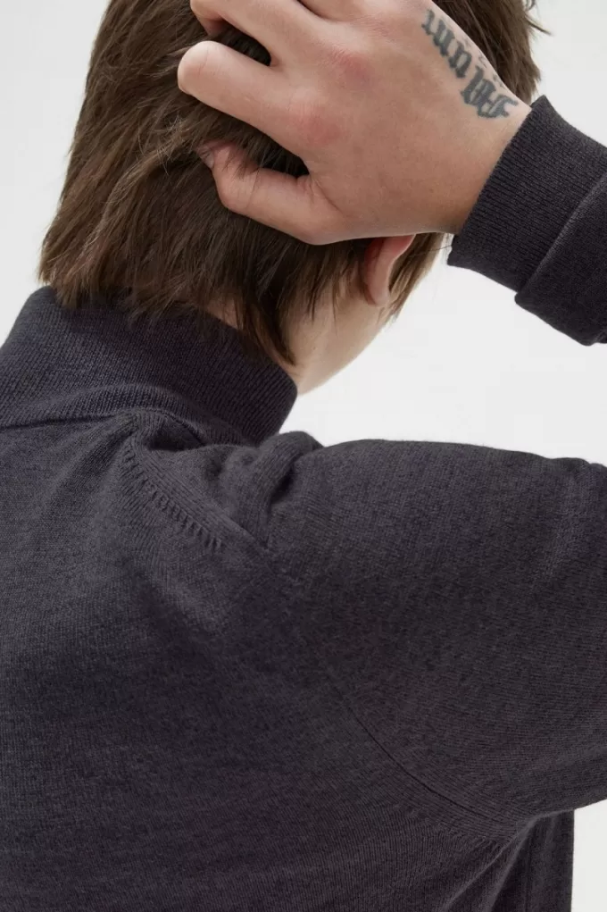 Classic Half Zip Herrenpullover Dunkelgrau meliert