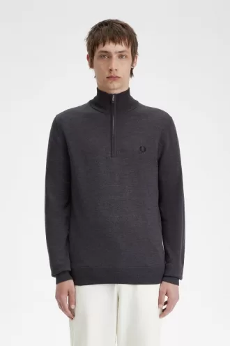 Classic Half Zip Herrenpullover Dunkelgrau meliert
