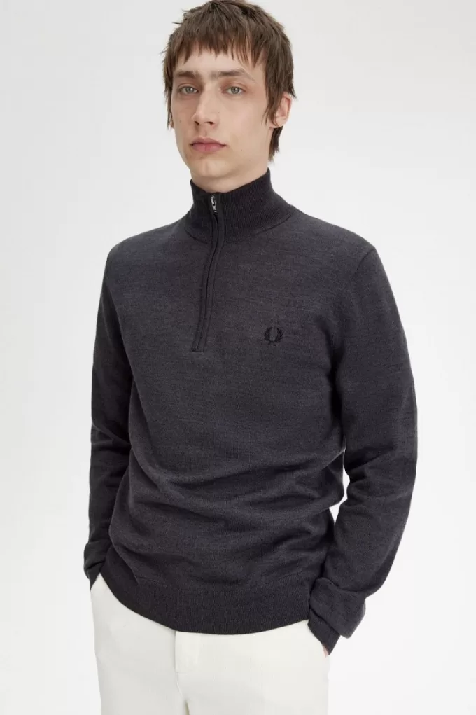 Classic Half Zip Herrenpullover Dunkelgrau meliert