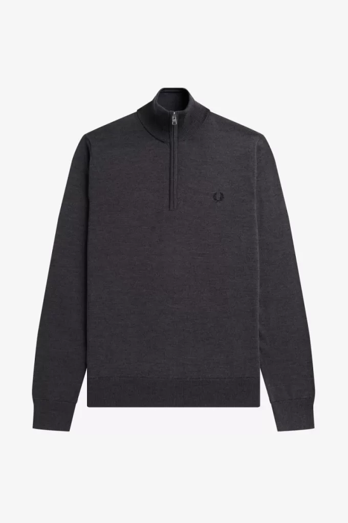 Classic Half Zip Herrenpullover Dunkelgrau meliert