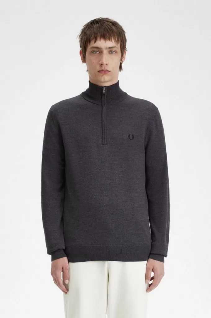 Classic Half Zip Herrenpullover Dunkelgrau meliert