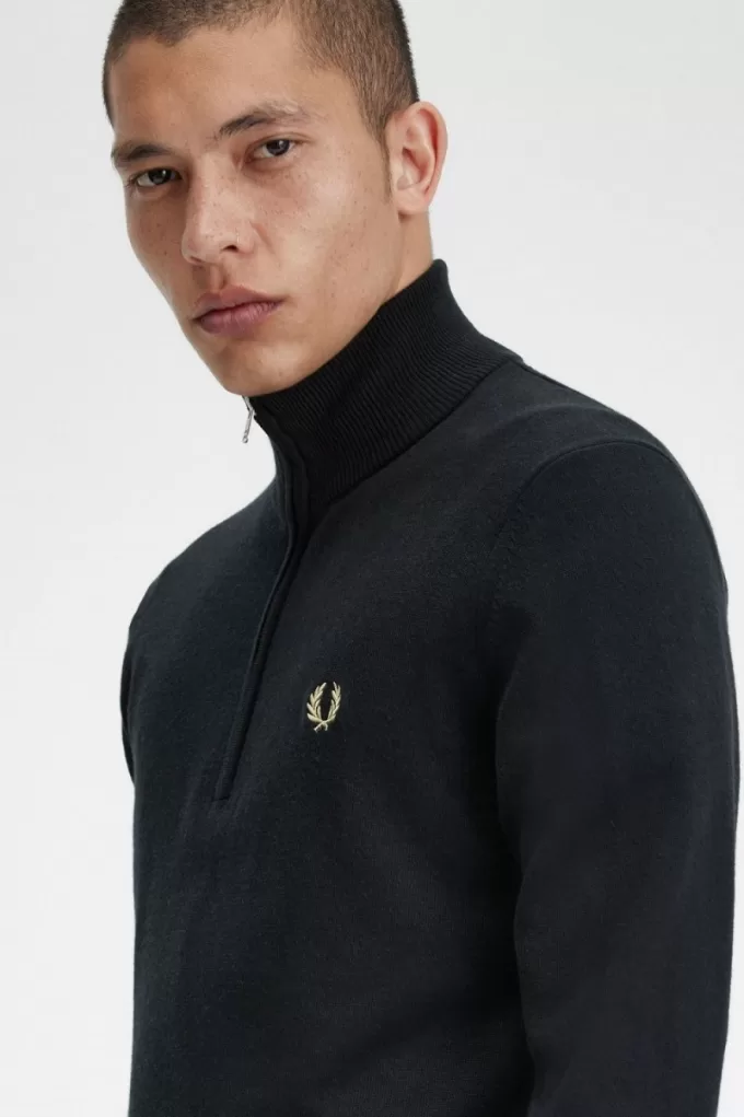 Classic Half Zip Herrenpullover Schwarz