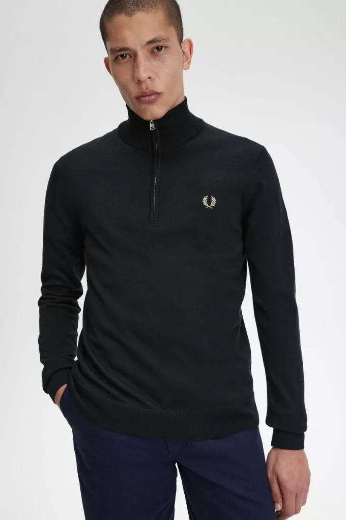 Classic Half Zip Herrenpullover Schwarz
