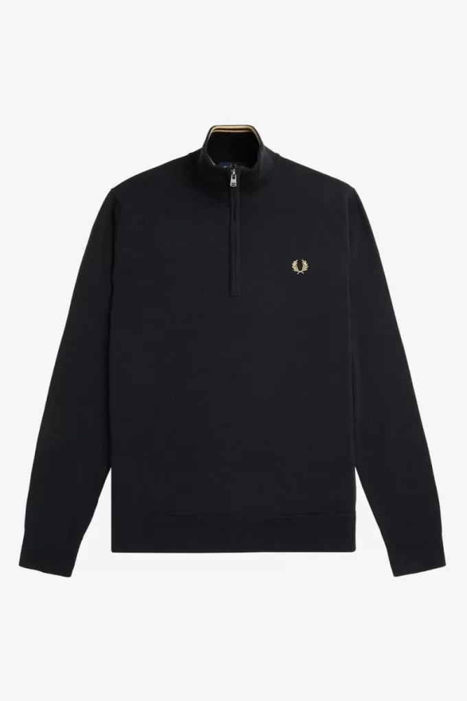 Classic Half Zip Herrenpullover Schwarz