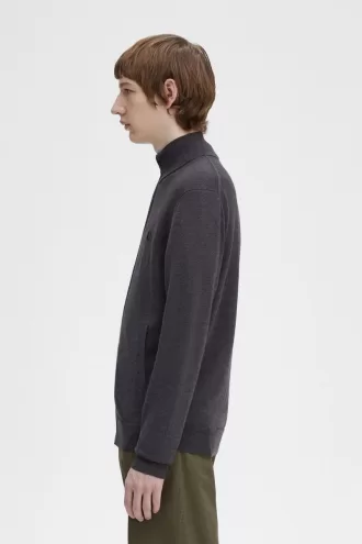 Classic Zip Through Herren-Cardigan, dunkelgrau meliert