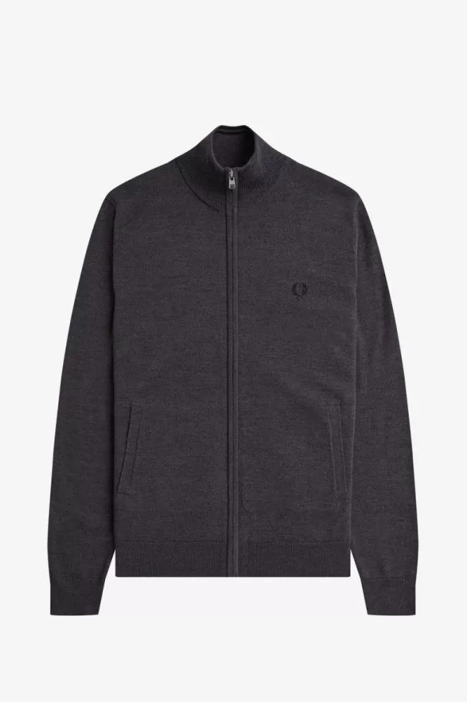 Classic Zip Through Herren-Cardigan, dunkelgrau meliert
