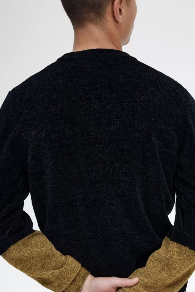 Color Block Chenille Herren-Cardigan Schwarz