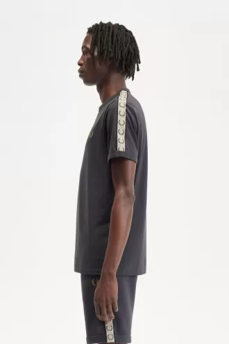 Contrast Tape Ringer Herren T-Shirt Anker Grau Schwarz