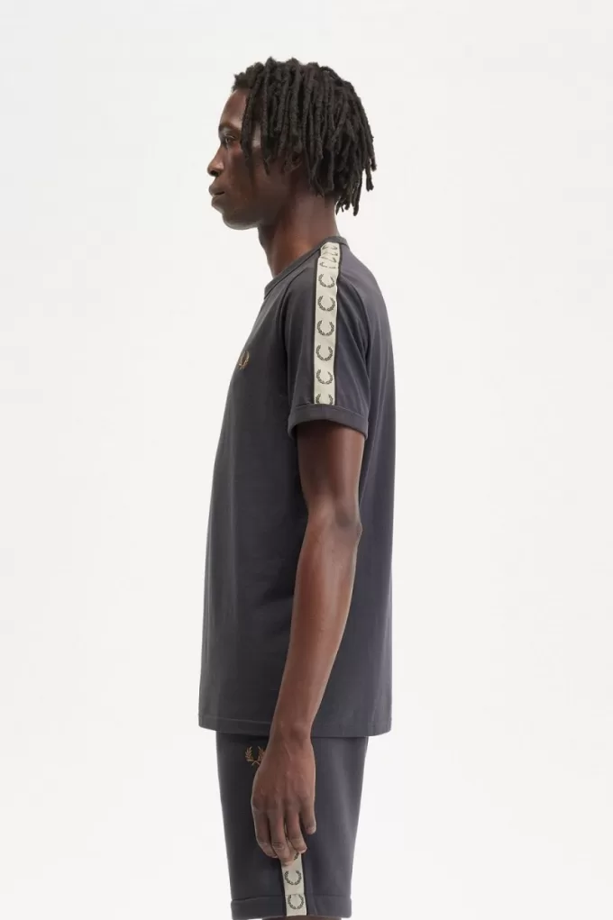 Contrast Tape Ringer Herren T-Shirt Anker Grau Schwarz