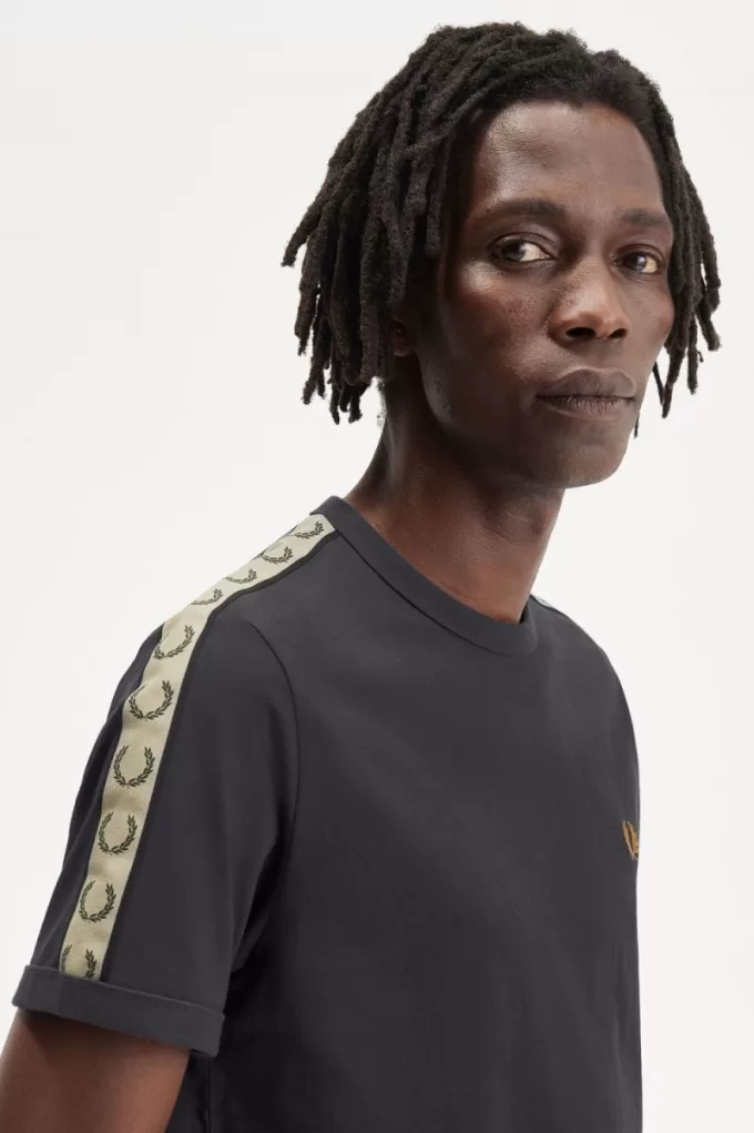 Contrast Tape Ringer Herren T-Shirt Anker Grau Schwarz