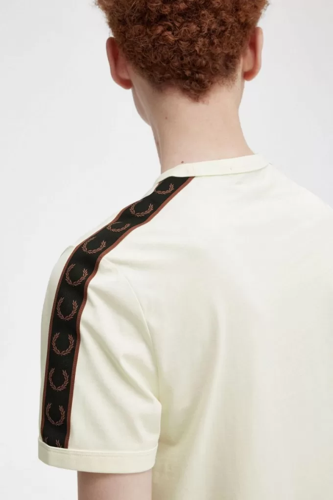 Contrast Tape Ringer Herren T-Shirt Beige Whisky Braun