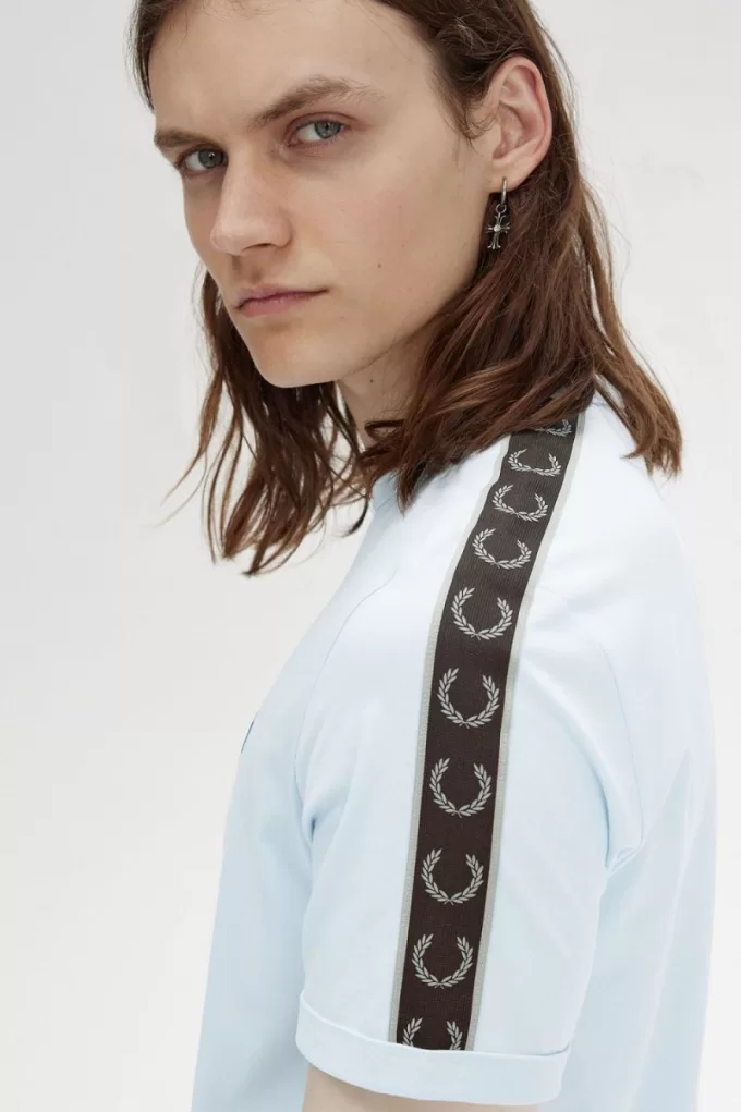 Contrast Tape Ringer Herren T-Shirt Light Aqua Warm Grey Contrast Tape Ringer Herren T-Shirt Light Aqua Warm Grey