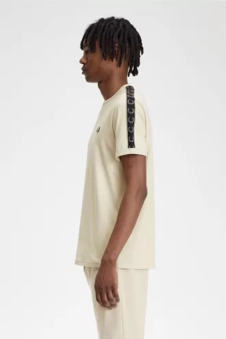 Contrast Tape Ringer Herren T-Shirt Oatmeal Warm Grey