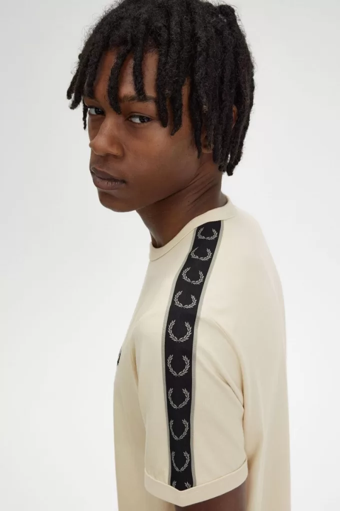 Contrast Tape Ringer Herren T-Shirt Oatmeal Warm Grey