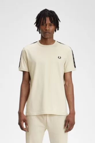 Contrast Tape Ringer Herren T-Shirt Oatmeal Warm Grey