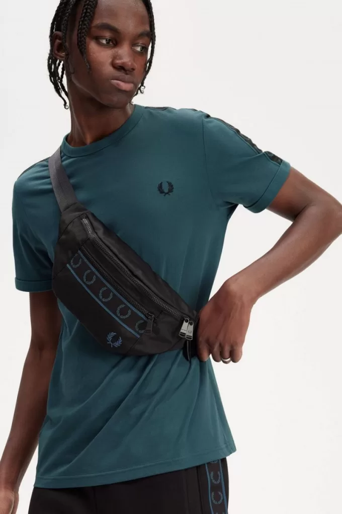 Contrast Tape Ringer Herren T-Shirt Petrolblau Schwarz