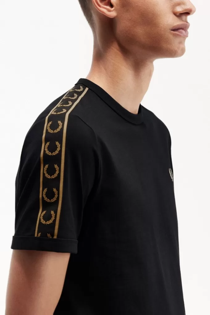 Contrast Tape Ringer Herren T-Shirt Schwarz Grün