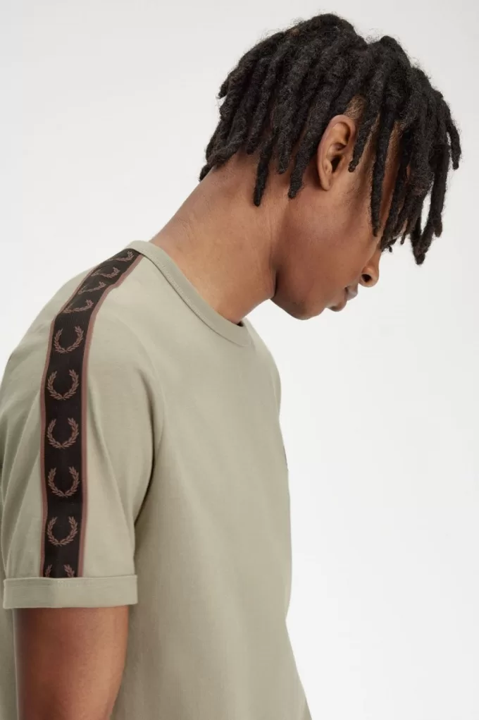 Contrast Tape Ringer Herren-T-Shirt, warmes Grau und Dunkelrot