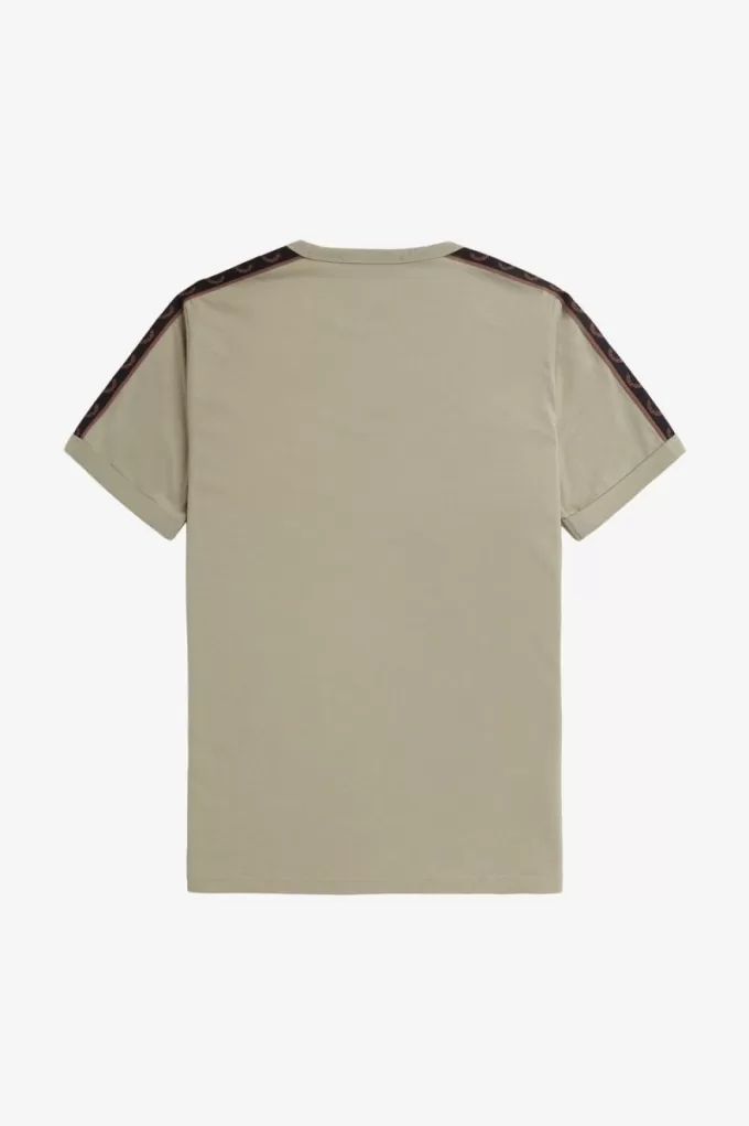 Contrast Tape Ringer Herren-T-Shirt, warmes Grau und Dunkelrot