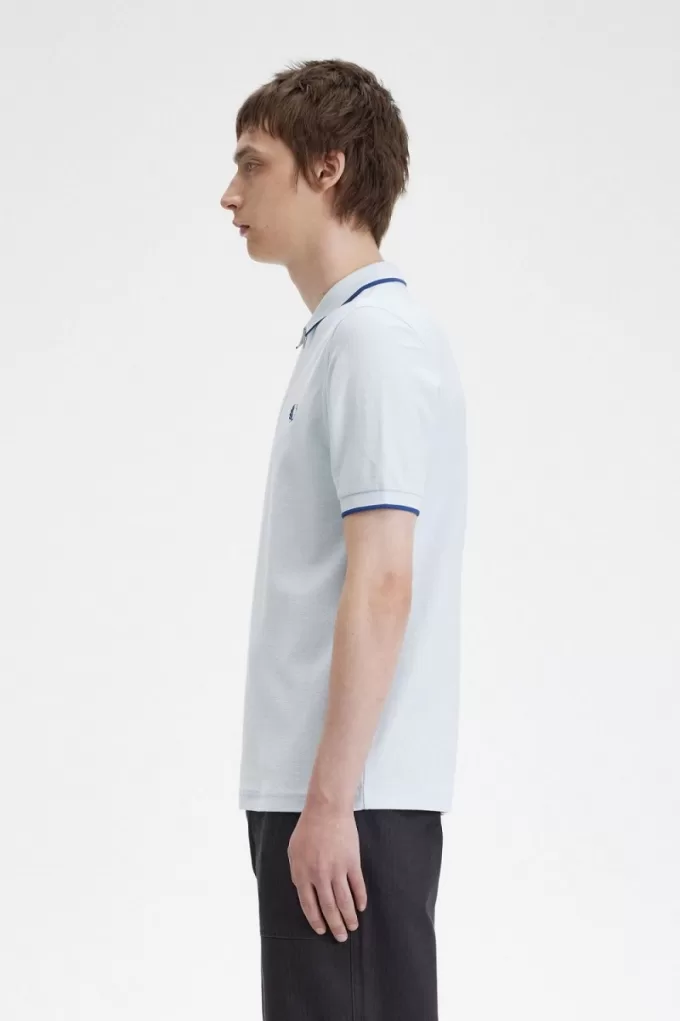 Crepe Pique Herren-Poloshirt mit Reißverschluss, Hellblau