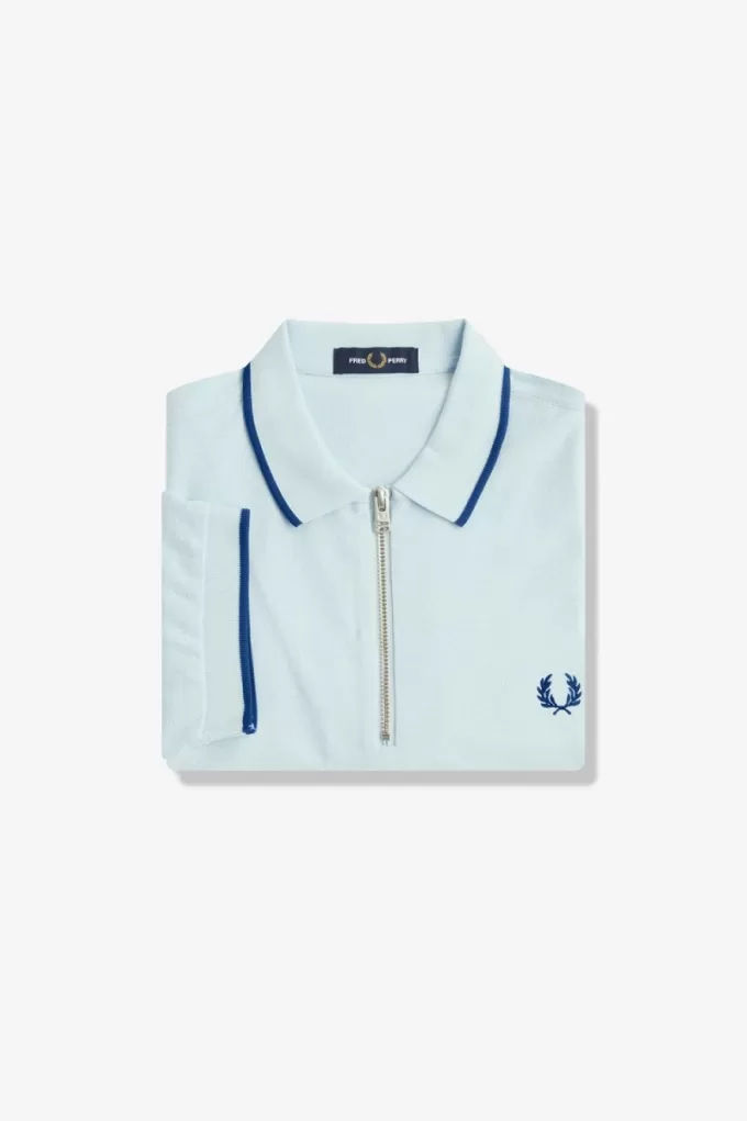 Crepe Pique Herren-Poloshirt mit Reißverschluss, Hellblau